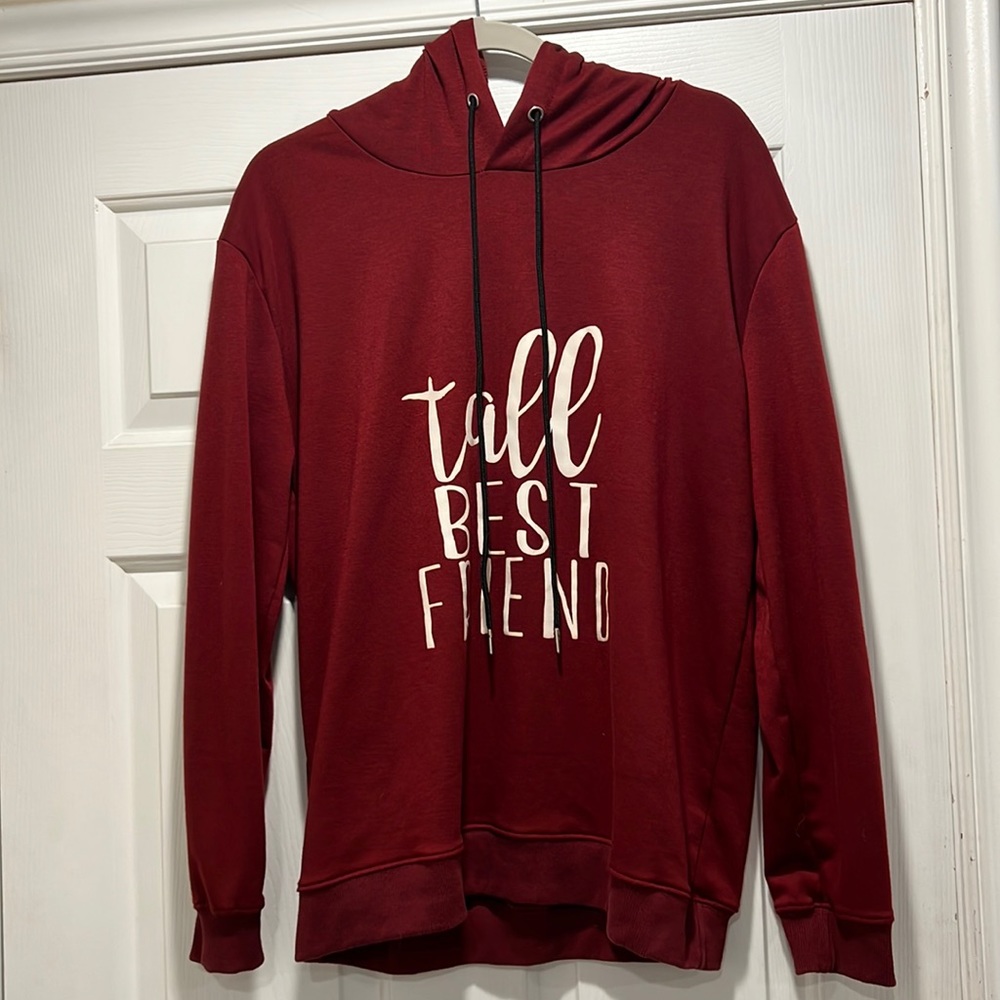 Tall best friend, hoodie, sweatshirt, small spot on hood. #friends
